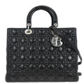 Christian Dior Black Lambskin Large Lady Dior Cannage 2way Shoulder Handbag