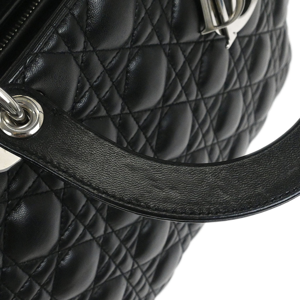 Christian Dior Black Lambskin Large Lady Dior Cannage 2way Shoulder Handbag