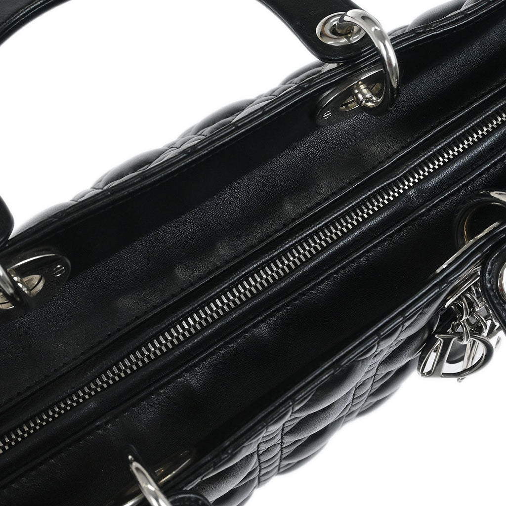 Christian Dior Black Lambskin Large Lady Dior Cannage 2way Shoulder Handbag