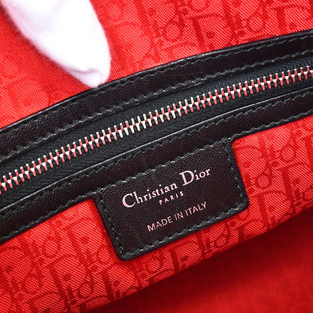 Christian Dior Black Lambskin Large Lady Dior Cannage 2way Shoulder Handbag