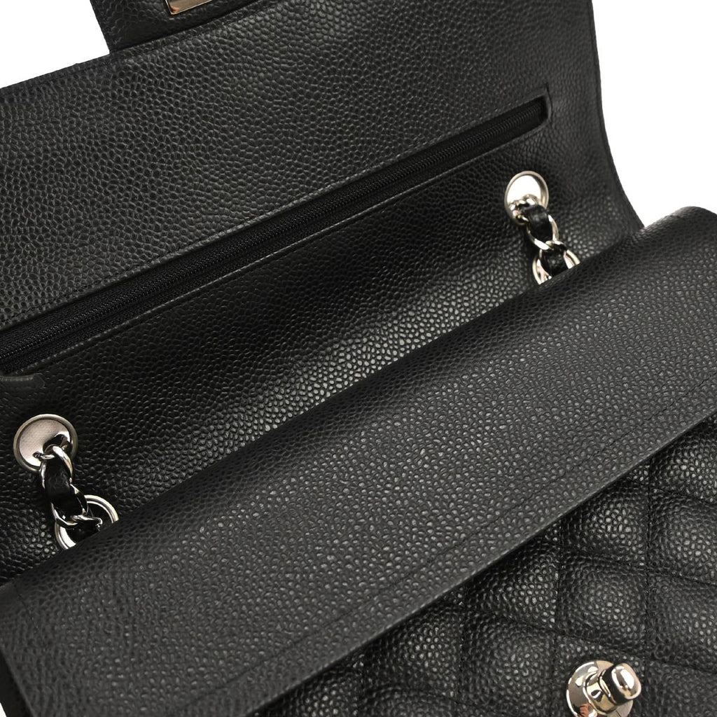 Chanel Black Caviar Skin Medium Classic Double Flap Shoulder Bag