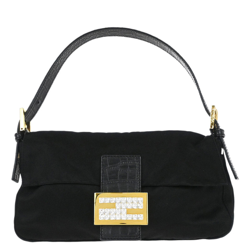 Fendi * Black Satin Crocodile Baguette Handbag
