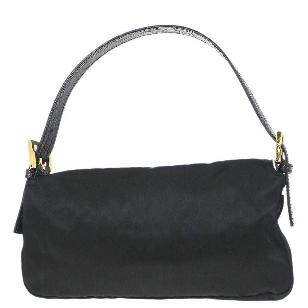 Fendi * Black Satin Crocodile Baguette Handbag