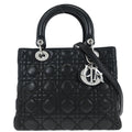 Christian Dior Black Lambskin Medium Lady Dior Cannage 2way Shoulder Handbag