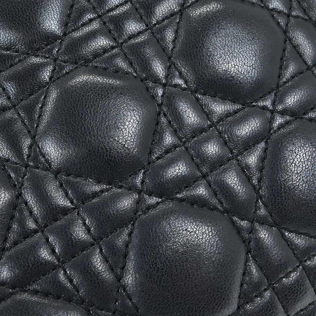 Christian Dior Black Lambskin Medium Lady Dior Cannage 2way Shoulder Handbag