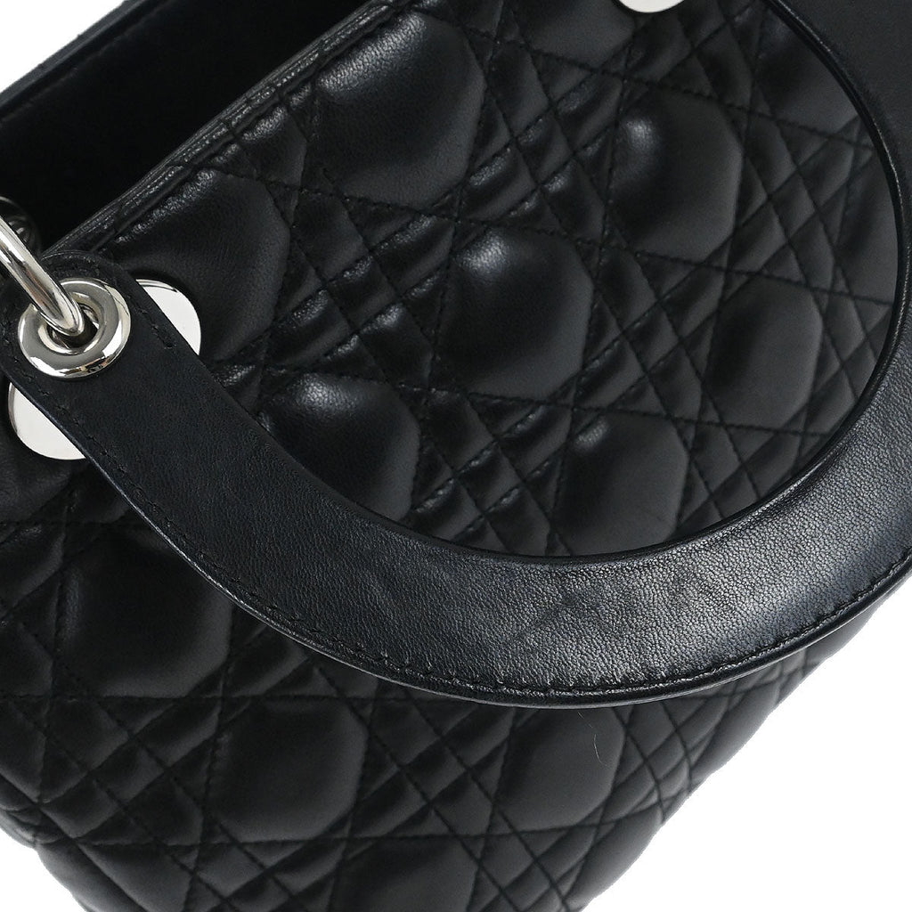 Christian Dior Black Lambskin Medium Lady Dior Cannage 2way Shoulder Handbag