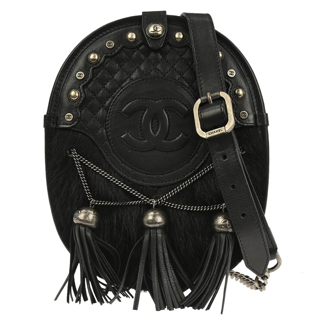 Chanel 2013-2014 Black Pony Hair Paris Edinburgh Saddle Bag Shoulder Bag