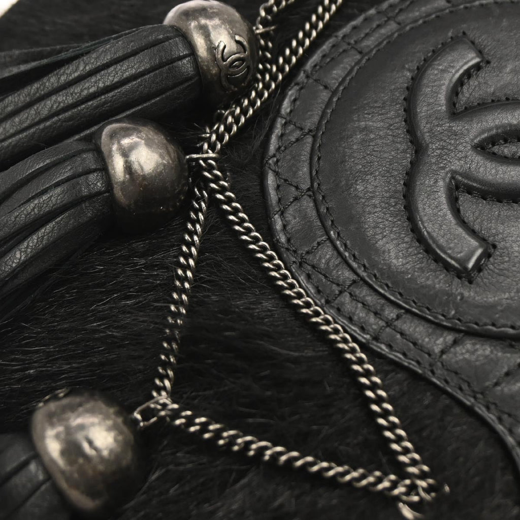Chanel 2013-2014 Black Pony Hair Paris Edinburgh Saddle Bag Shoulder Bag