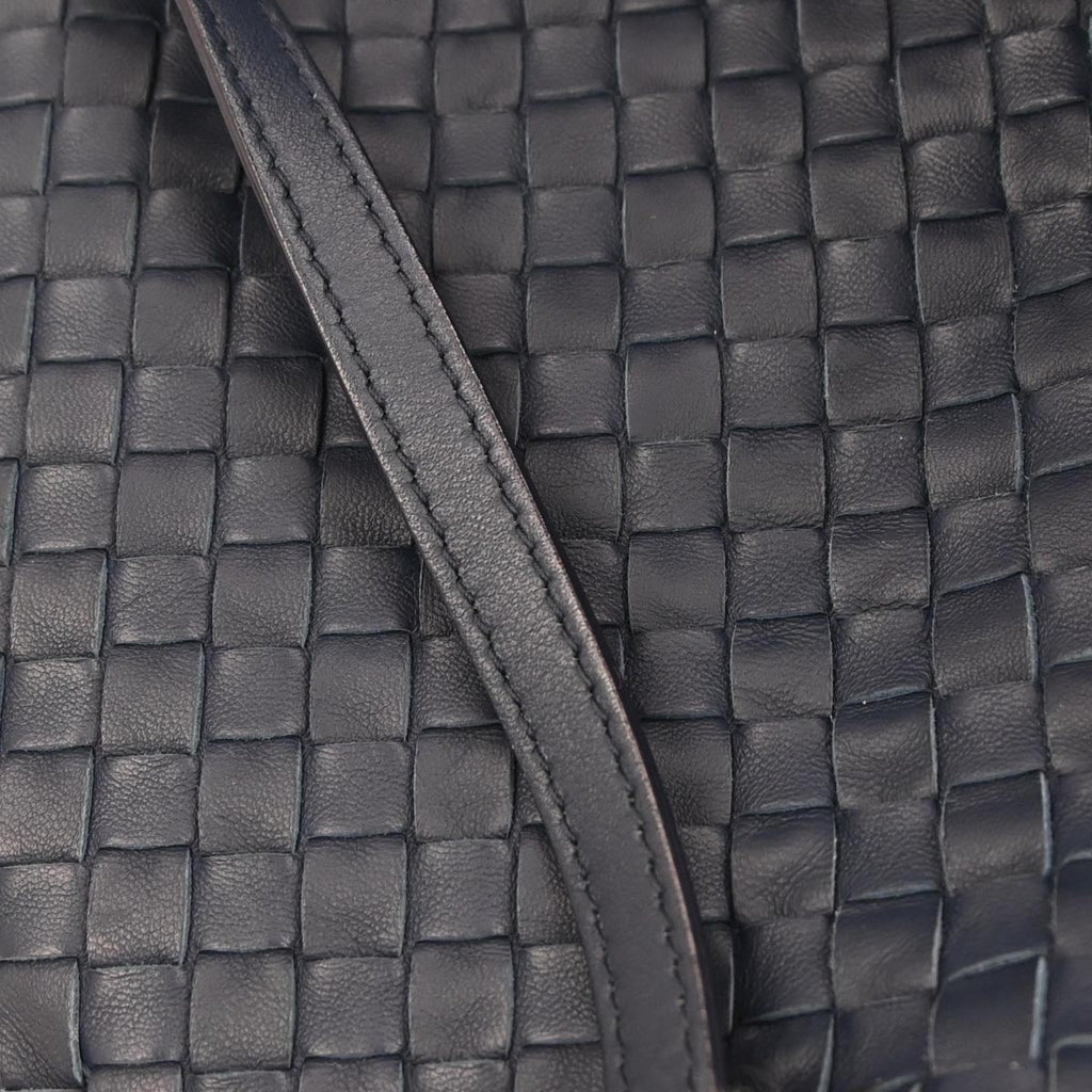 Bottega Veneta Navy Calfskin Intrecciato Shoulder Bag