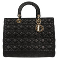 Christian Dior Black Lambskin Large Lady Dior Cannage Handbag