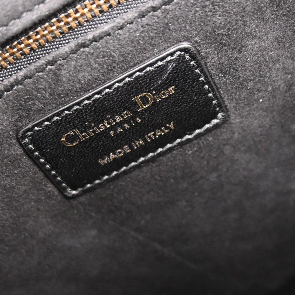 Christian Dior Black Lambskin Large Lady Dior Cannage Handbag