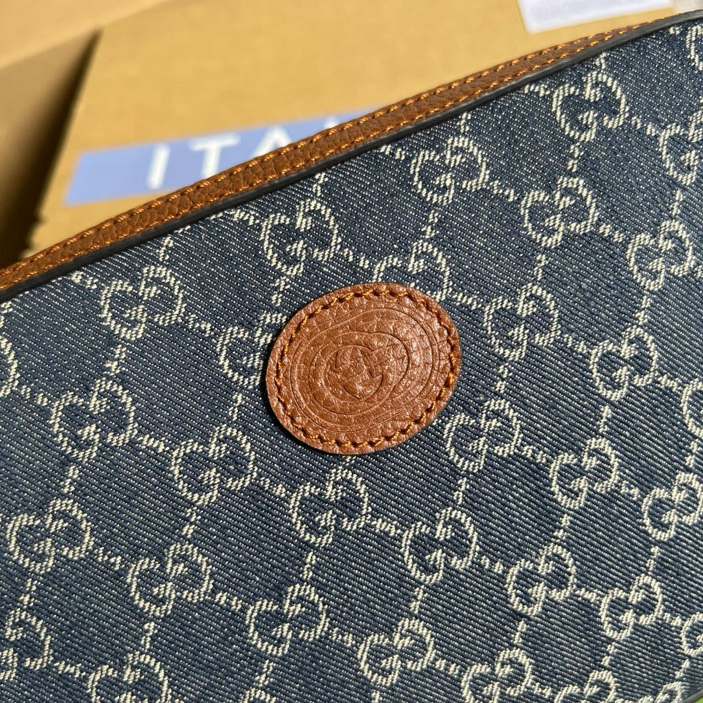 Gucci Shoulder Bag With Interlocking G Blue And Ivory Gucci Denim Jacquard For Women  9.6in/24.5cm Gucci
