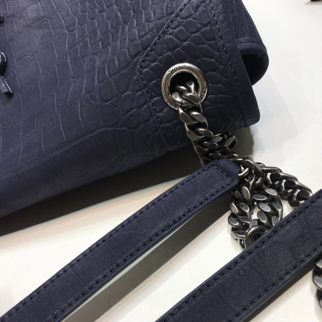 YSSL Niki Medium Chain Bag In-Embossed NavyÂ For Women 11in/28cm YSL