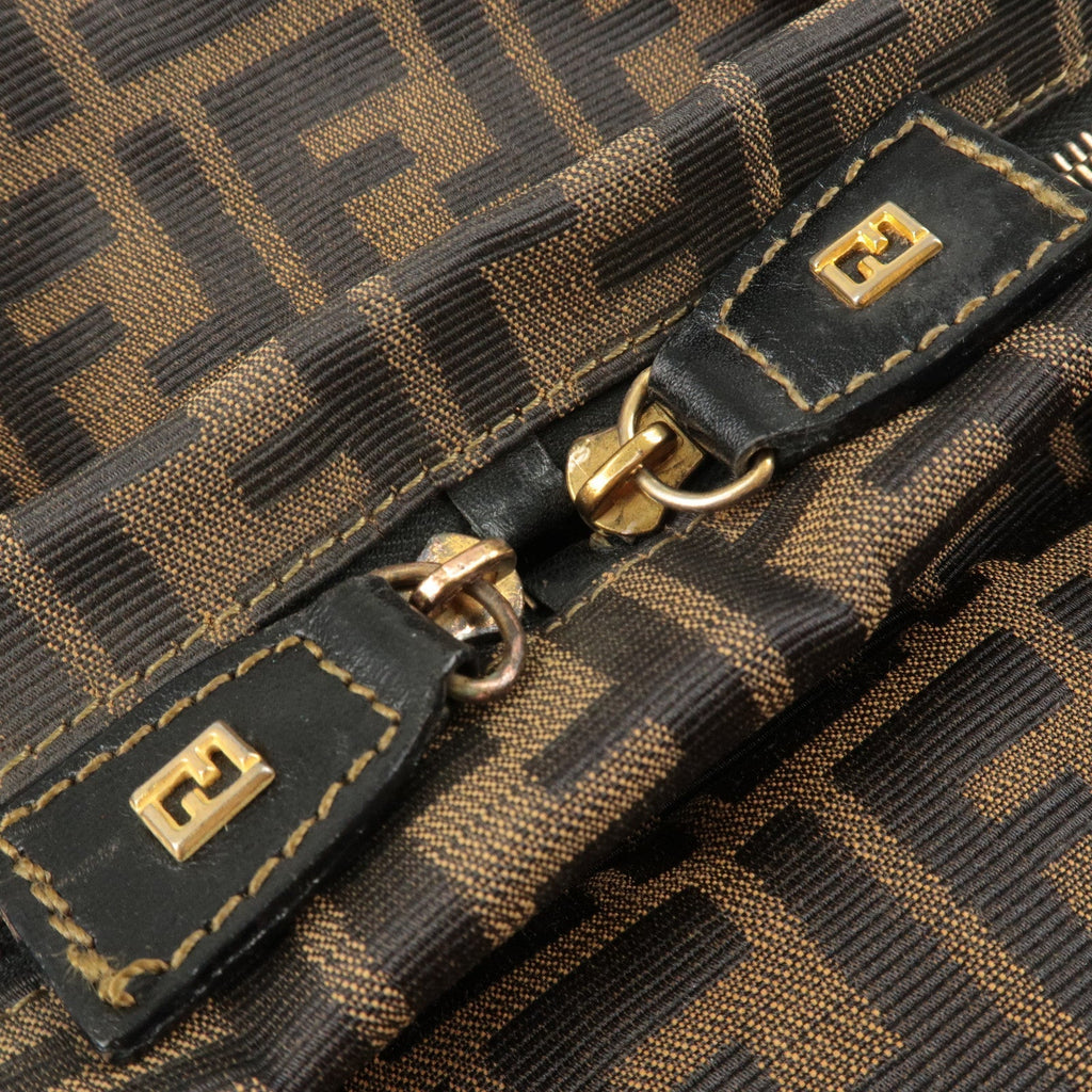FENDI Zucca Canvas Leather 2Way Shoulder Bag Brown Black 14968