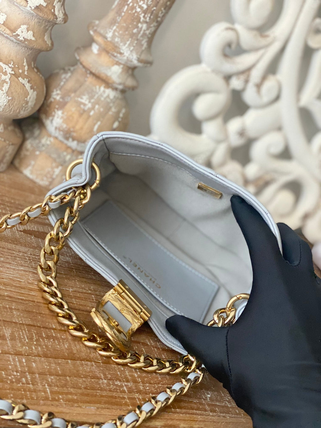 ChanelSmall Hobo Bag Gold Hardware Grey For Women Handbags, Shoulder Bags 7.5in/19cm