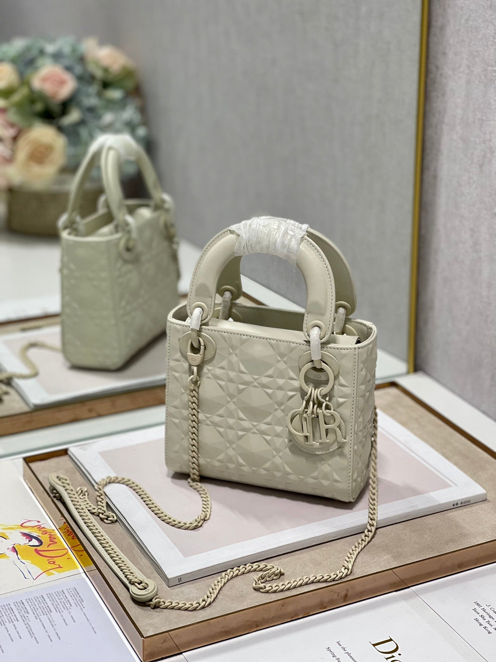 Dior Mini Lady Bag Latte Cannage with Beaded Motif, Beige, For Women Women’s Handbags, Crossbody Bags, 18cm CD M0505INEA_M030