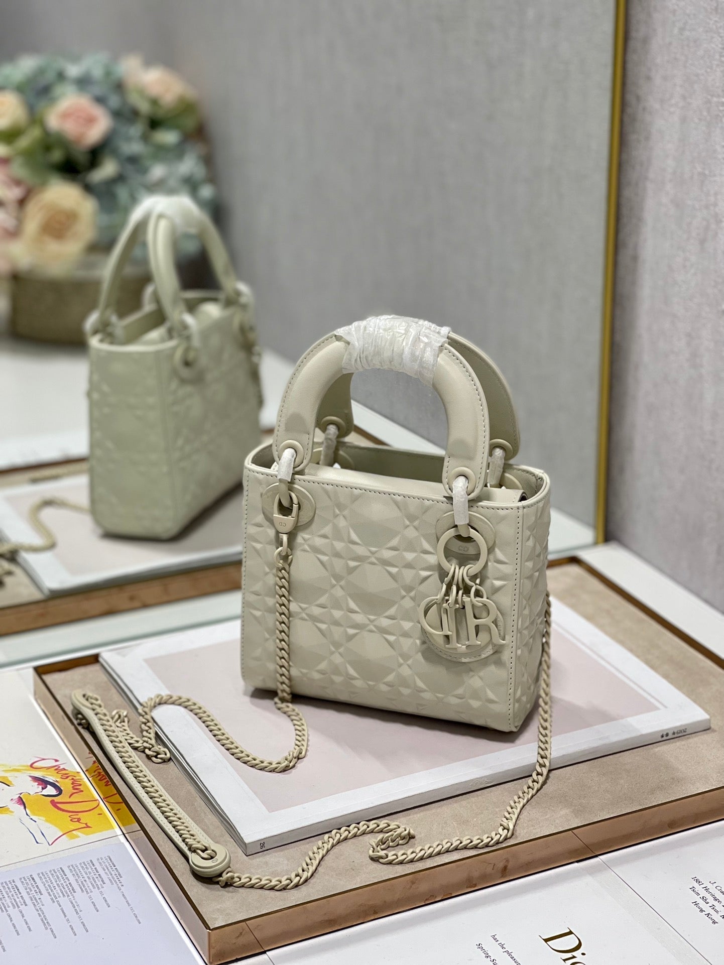 Dior Mini Lady Bag Latte Cannage with Beaded Motif, Beige, For Women Women’s Handbags, Crossbody Bags, 18cm CD M0505INEA_M030