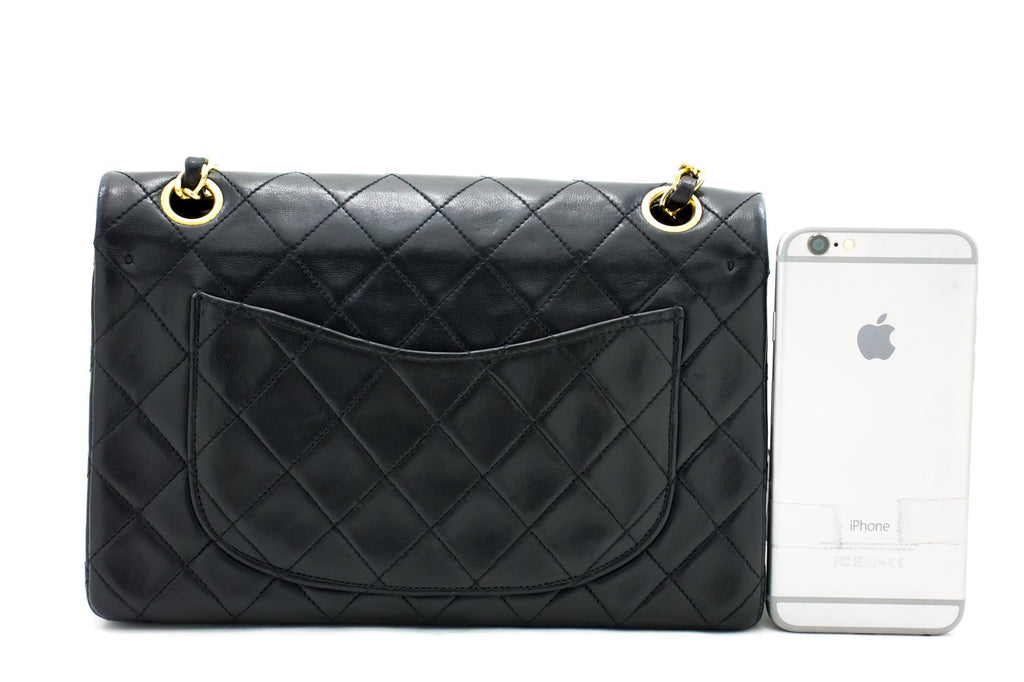 CHANEL 2.55 Double Flap Small Chain Shoulder Bag Black Lambskin h21