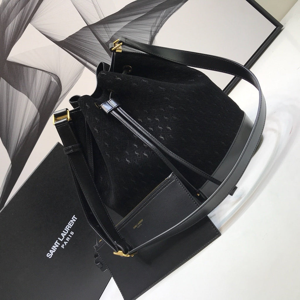 YSSL All-Over Monogram Bucket Bag Black For Women 10.5in/27cm YSLÂ 