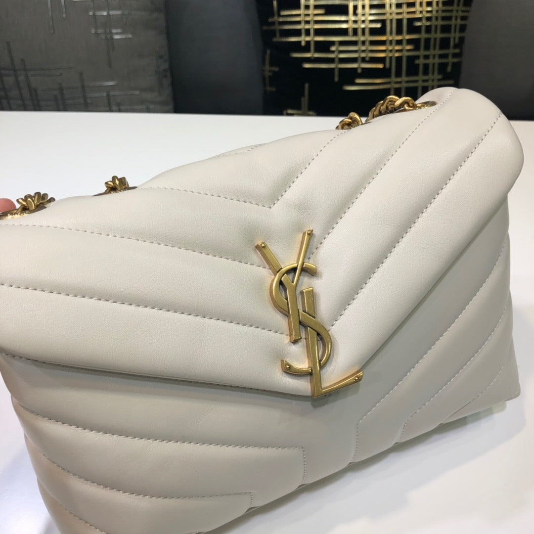 YSSL Loulou Small Chain Bag In MatelassÃ© "Y" White For Women 9.8in/23cm YSL 494699DV7279207