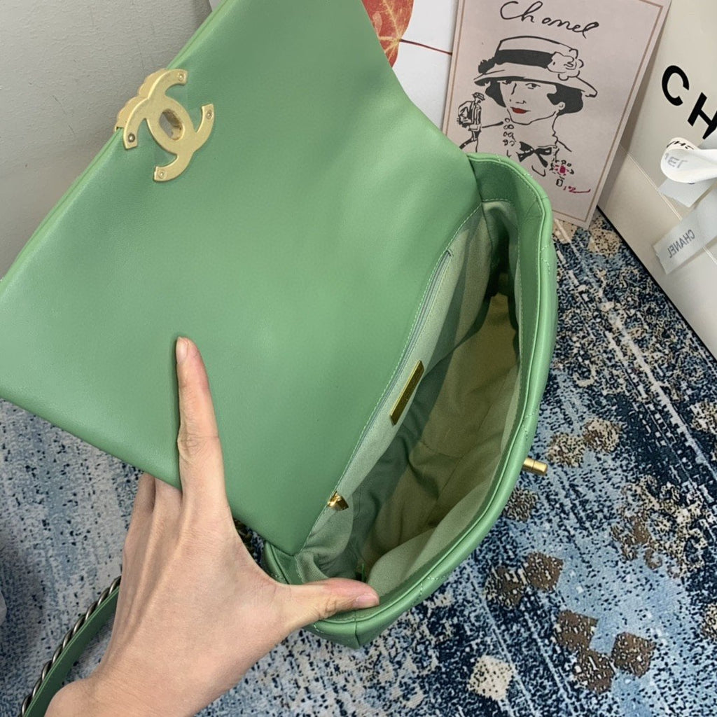 Chanel 19 GlamIap Bag Gold Hardware Green For Women Handbags, Shoulder Bags 10.2in/26cm AS1160