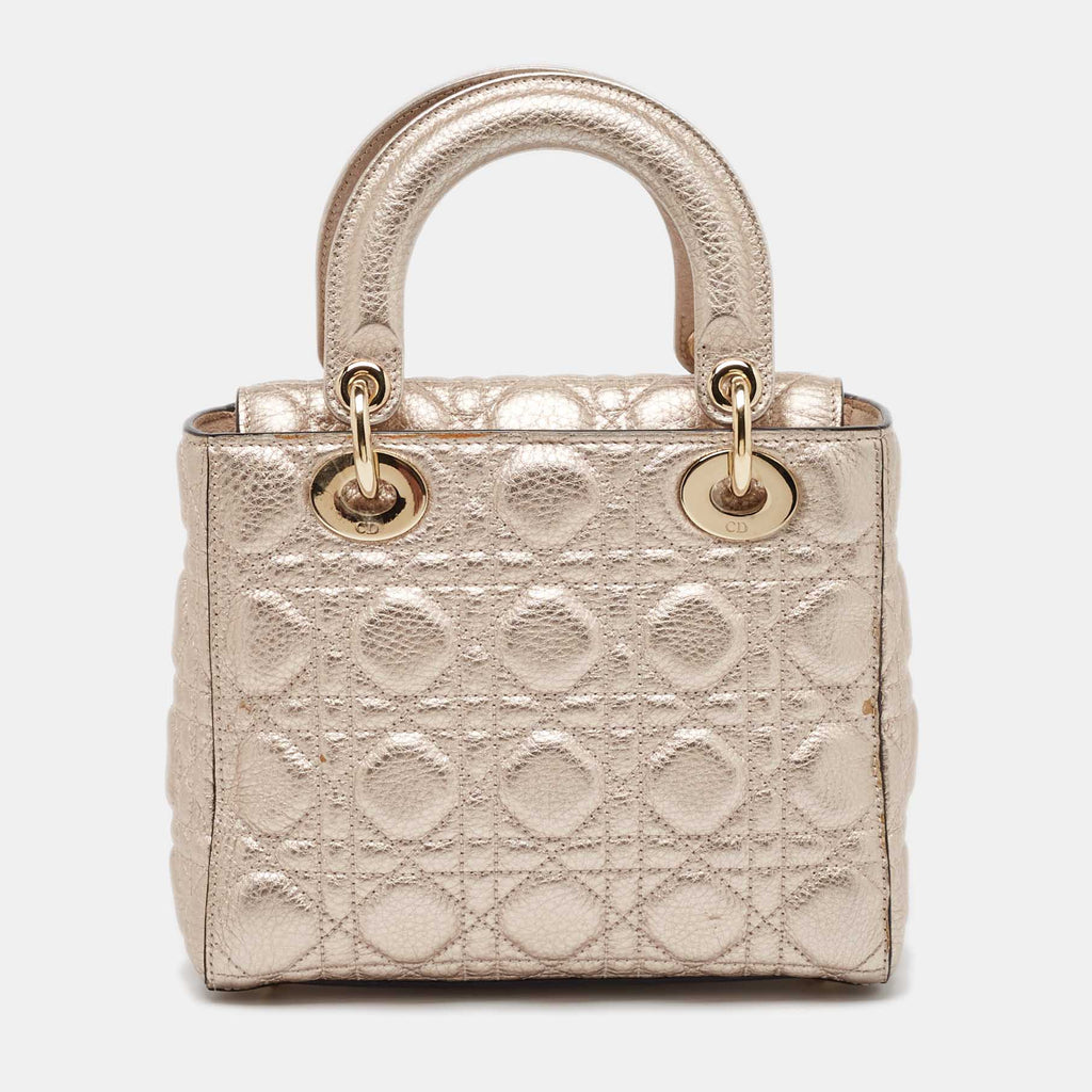 Dior Rose Gold Cannage Leather Small Soft Lady Dior Tote