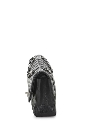 Chanel,  Black Quilted Caviar Classic Double Flap Medium, Black