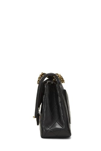 Chanel,  Black Quilted Lambskin Classic Double Flap Medium, Black