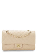 Chanel,  Beige Quilted Caviar Classic Double Flap Medium, Beige
