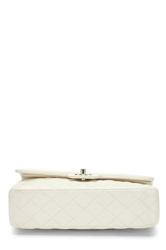 Chanel,  White Quilted Lambskin Classic Double Flap Medium, White