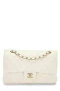 Chanel,  White Quilted Lambskin Classic Double Flap Medium, White