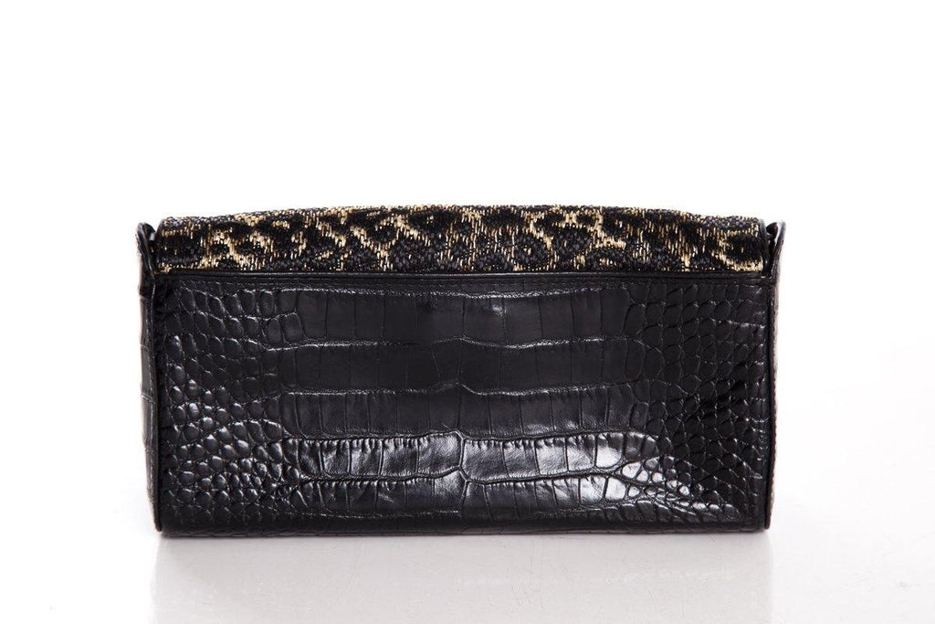 Dries Van Noten Black Croc Embossed Clutch