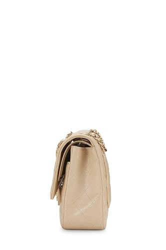 Chanel,  Beige Quilted Caviar Classic Double Flap Medium, Beige