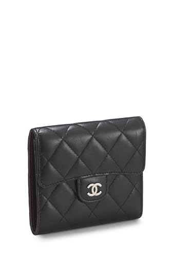 Chanel,  Black Quilted Lambskin Classic Flap Compact Wallet, Black