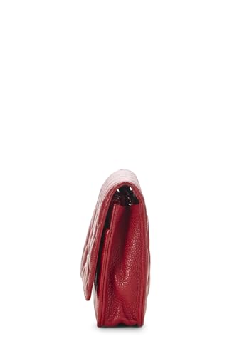 Chanel,  Red Caviar Classic Quilted Wallet On Chain (WOC), Red