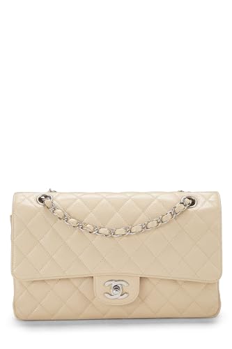 Chanel,  Beige Quilted Caviar Classic Double Flap Medium, Beige