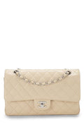 Chanel,  Beige Quilted Caviar Classic Double Flap Medium, Beige