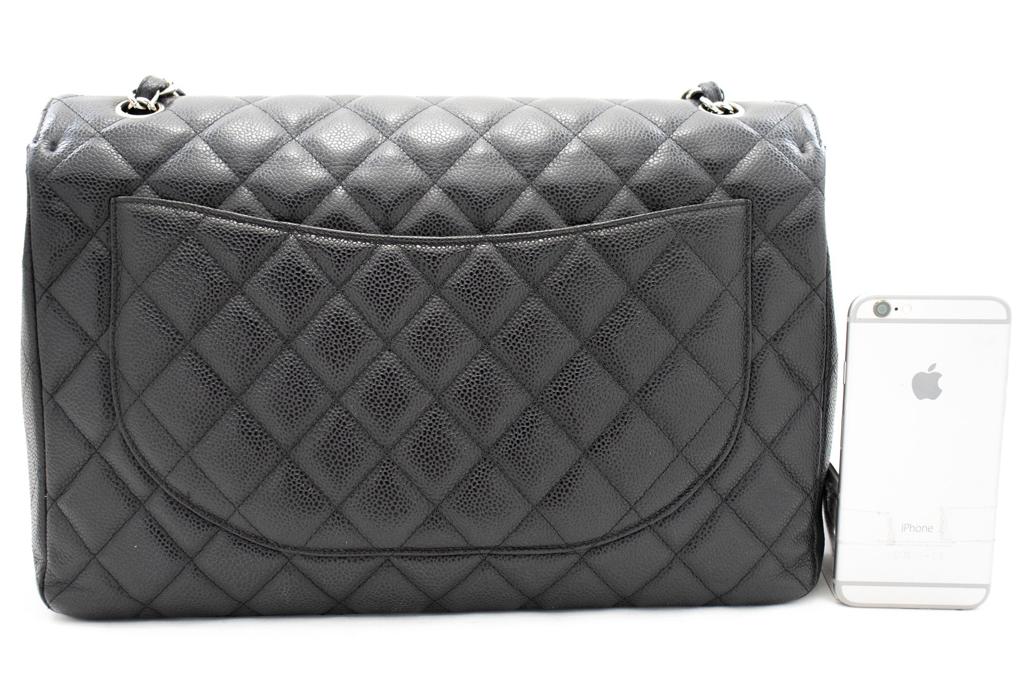 CHANEL Caviar Grained Calfskin Flap Chain Shoulder Bag Black 13" i90