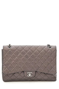 Chanel 2009-2010 Maxi Classic Flap Gunmetal Quilted Lambskin Handbag W SiLouis Vuittoner HW