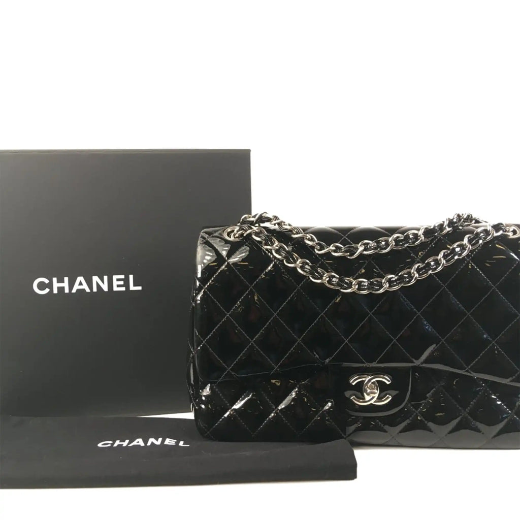 Chanel Classic Double Flap Jumbo Black Patent Leather SiLouis Vuittoner