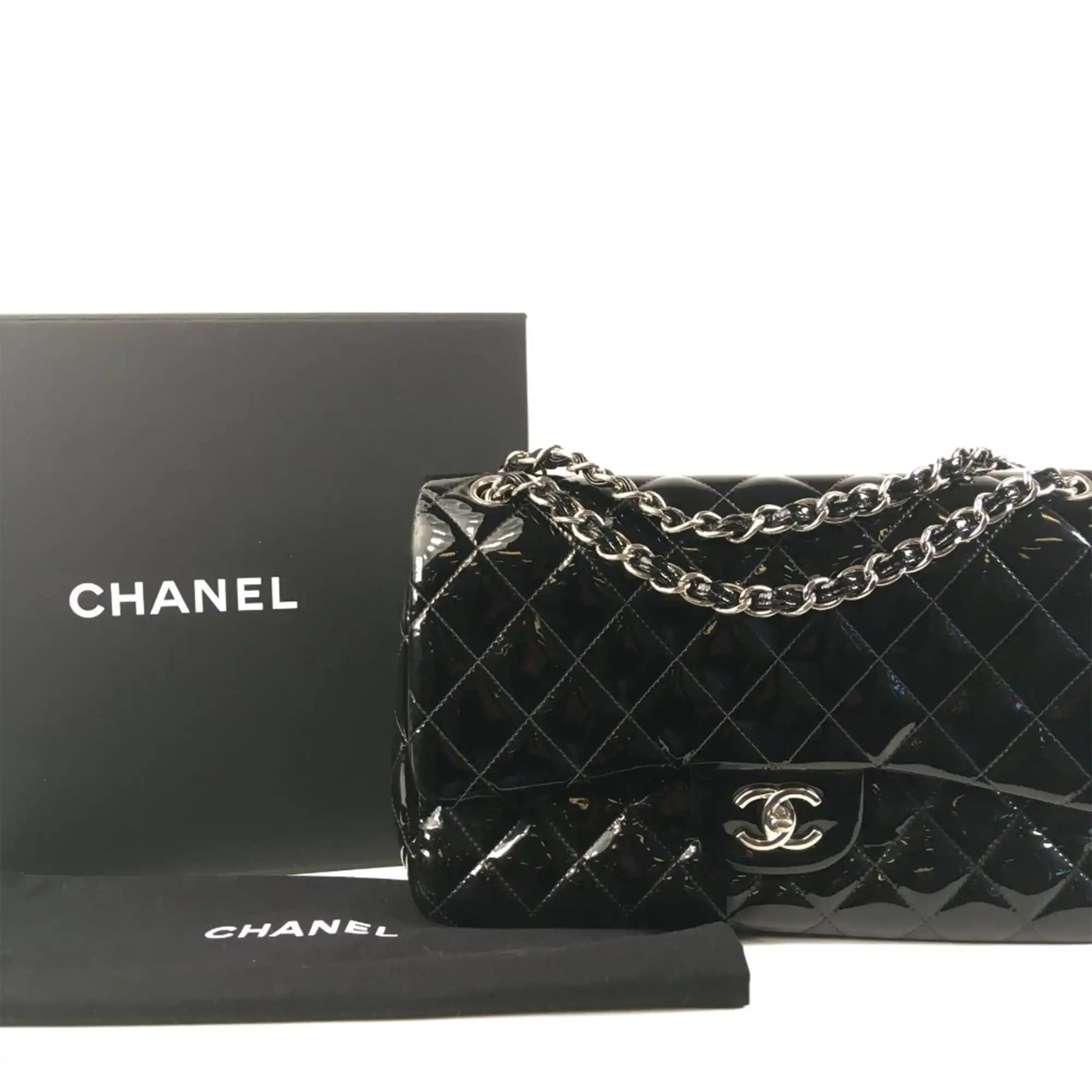 Chanel Classic Double Flap Jumbo Black Patent Leather SiLouis Vuittoner