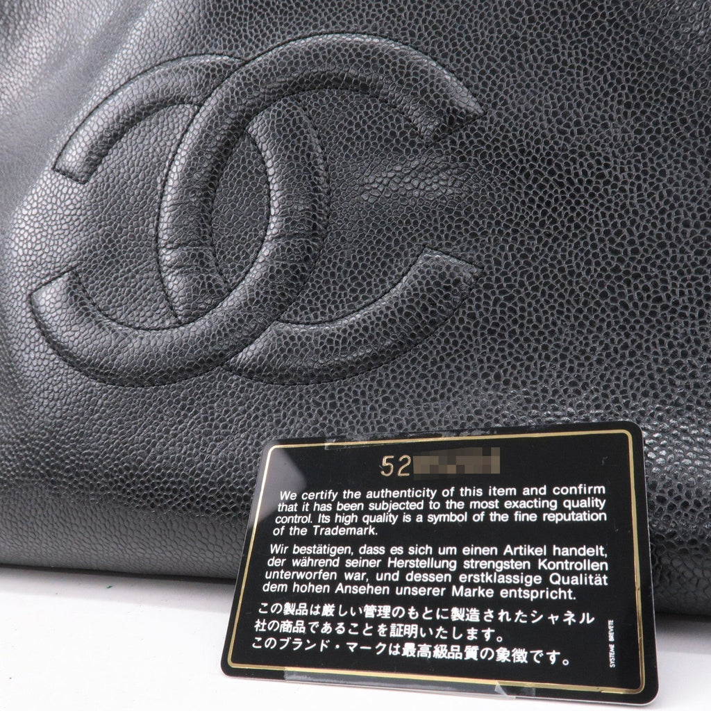 CHANEL Caviar Skin Chain Tote Bag Shoulder Bag Gold Black