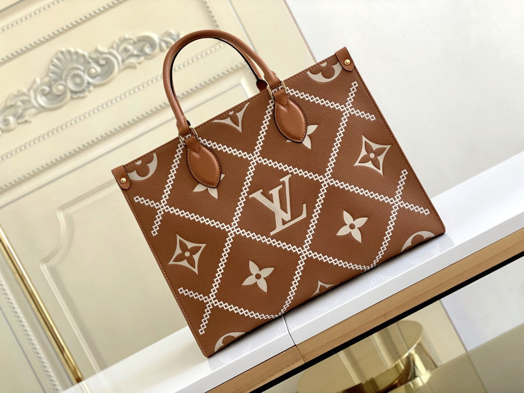 Louis Vuitton Onthego MM Tote Bag Monogram Empreinte Arizona Brown For Women, Women Handbags, Shoulder Bags And Crossbody Bags 13.8in/35cm Louis Vuitton M46015
