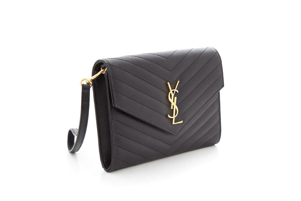 Saint Laurent Black Grain De Poudre Envelope Clutch