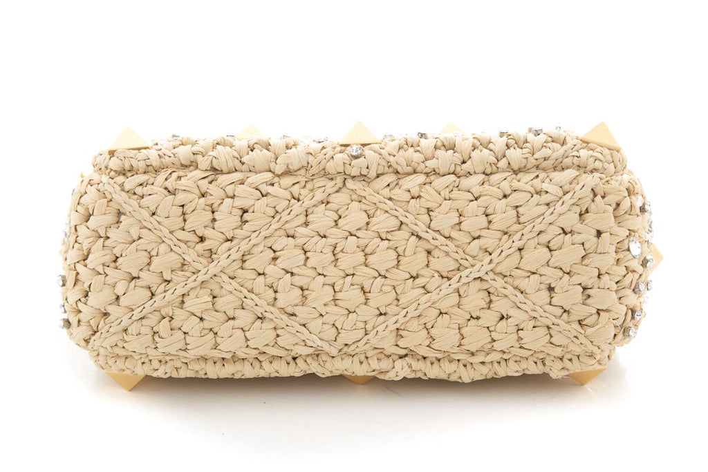 Valentino Medium Roman Stud Raffia Shoulder Bag