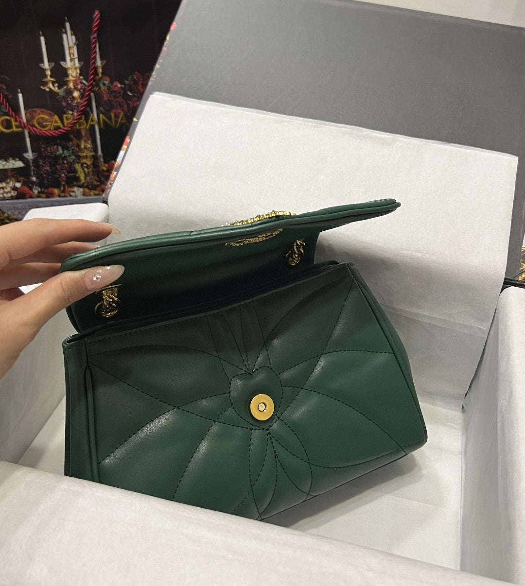 Large Devotion Shoulder Bag In Quilted Nappa Green For Women 11.4in/29cm GLAMI