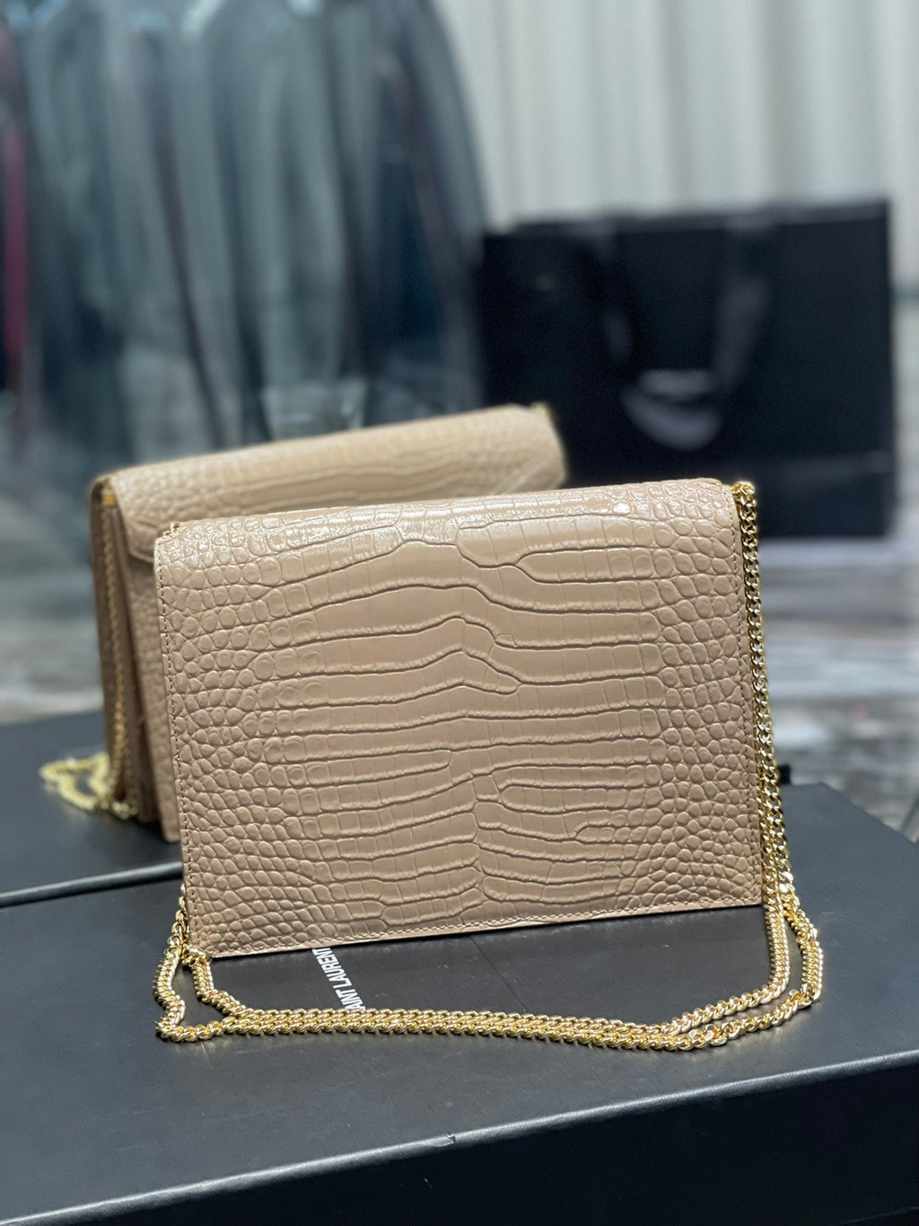 YSSL Cassandra Medium Chain Bag Dark Beige In Grain De Poudre Embossed For Women 8in/22cm YSL 532750DND0J2721