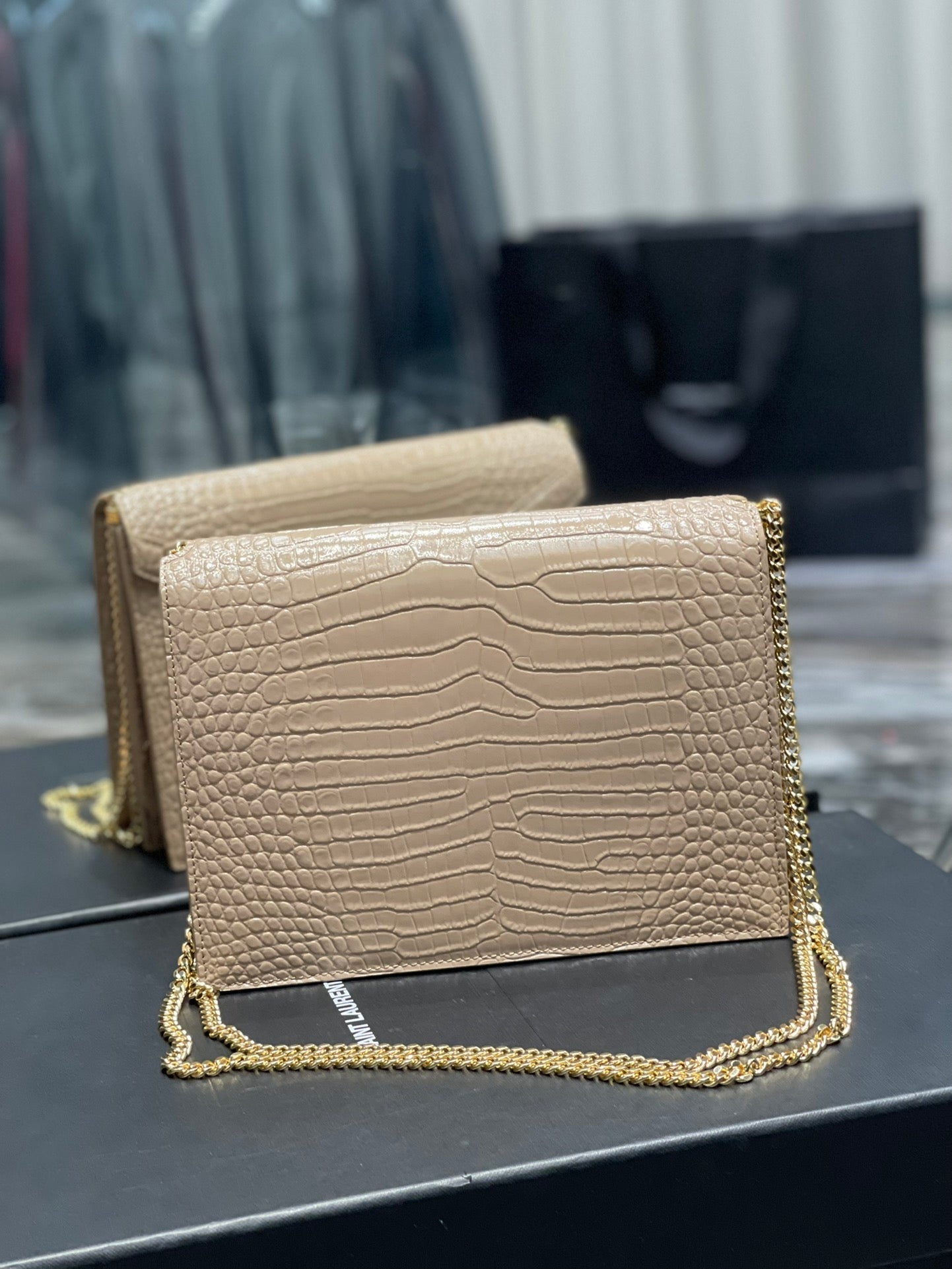 YSSL Cassandra Medium Chain Bag Dark Beige In Grain De Poudre Embossed For Women 8in/22cm YSL 532750DND0J2721