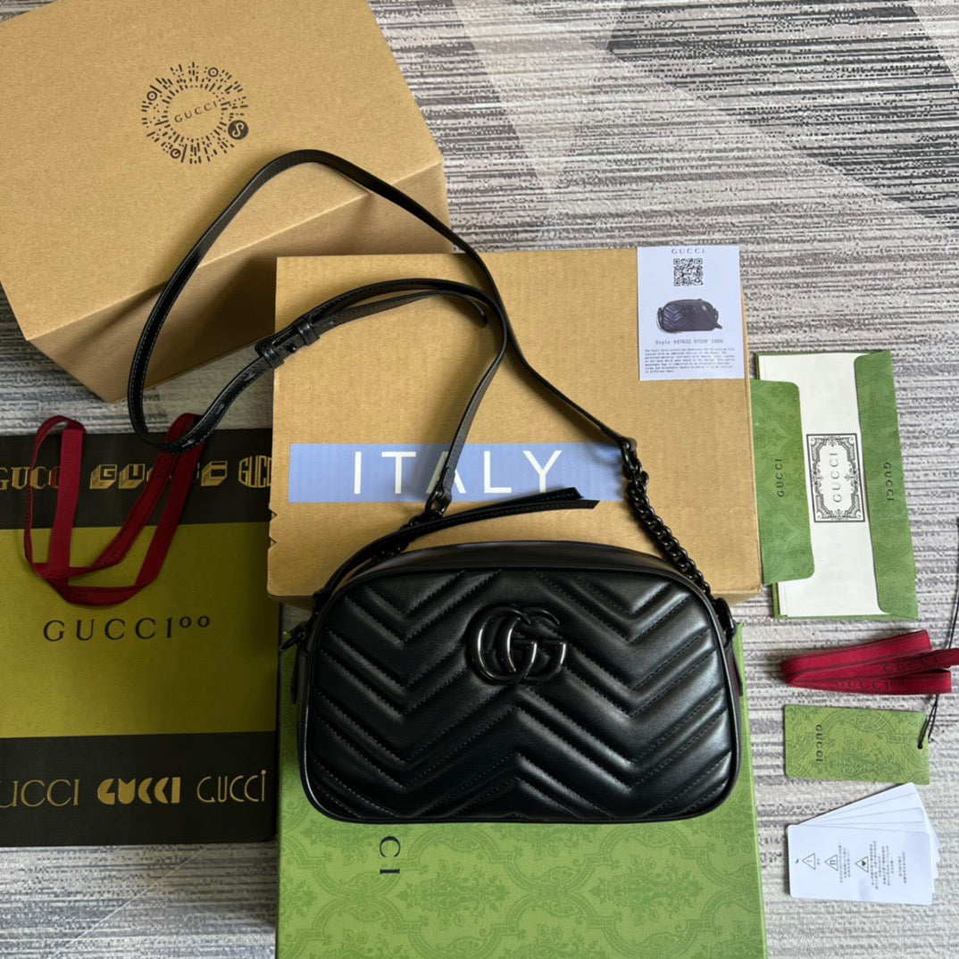 Gucci Marmont Matelasse Shoulder Bag Black For Women, Women’s Bags 9.5in/24cm Gucci