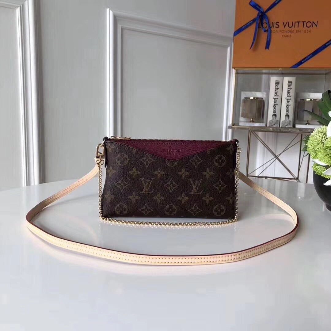 Louis Vuitton Pallas Clutch Monogram Canvas Burgundy For Women, WoHandbag, Shoulder And Crossbody Bags 8.3in/21cm Louis Vuitton M41639